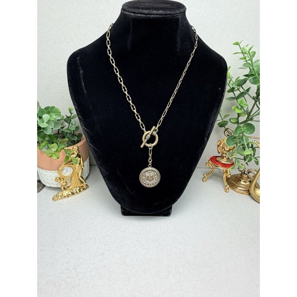 Tommassini Vintage Necklace Bronze Medallion Crest Toggle Chain - Picture 2 of 8